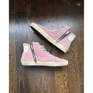 Golden Goose Pink Suede High-Top Sneakers with Side Zipper EU 40